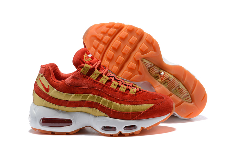 2018 New Nike Air Max 95 Wine Red Gold White Shoes - Click Image to Close